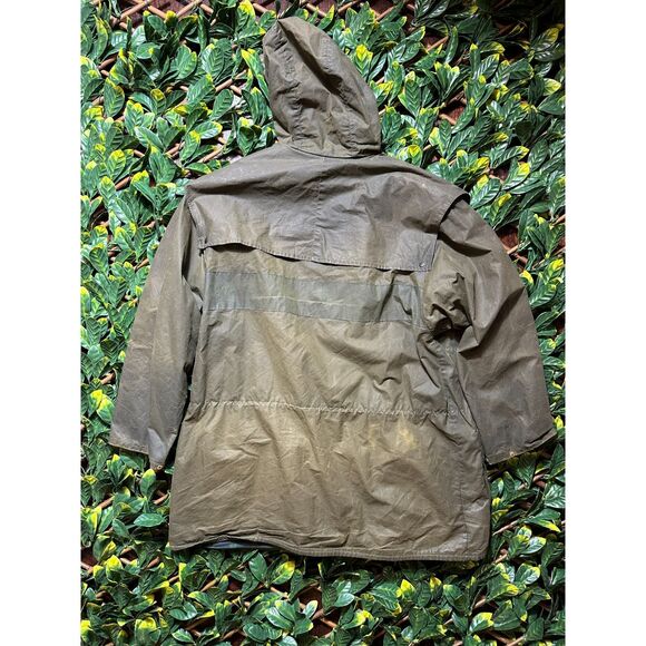 Barbour Green Waxed Durham Full Zip Jacket with Hood Size Medium - Picture 6 of 16